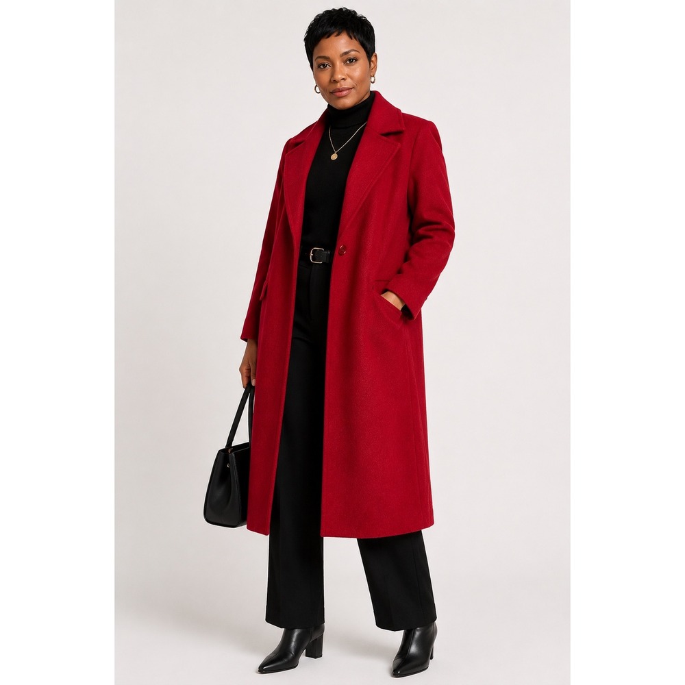The Limited Red Wool Mohair Blend Longline Overcoat Trench Jacket Womens M